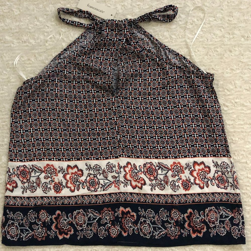 NWT, Francesca's, Miami, Size M, Navy Floral, Strappy Top, Rayon, Retail $38